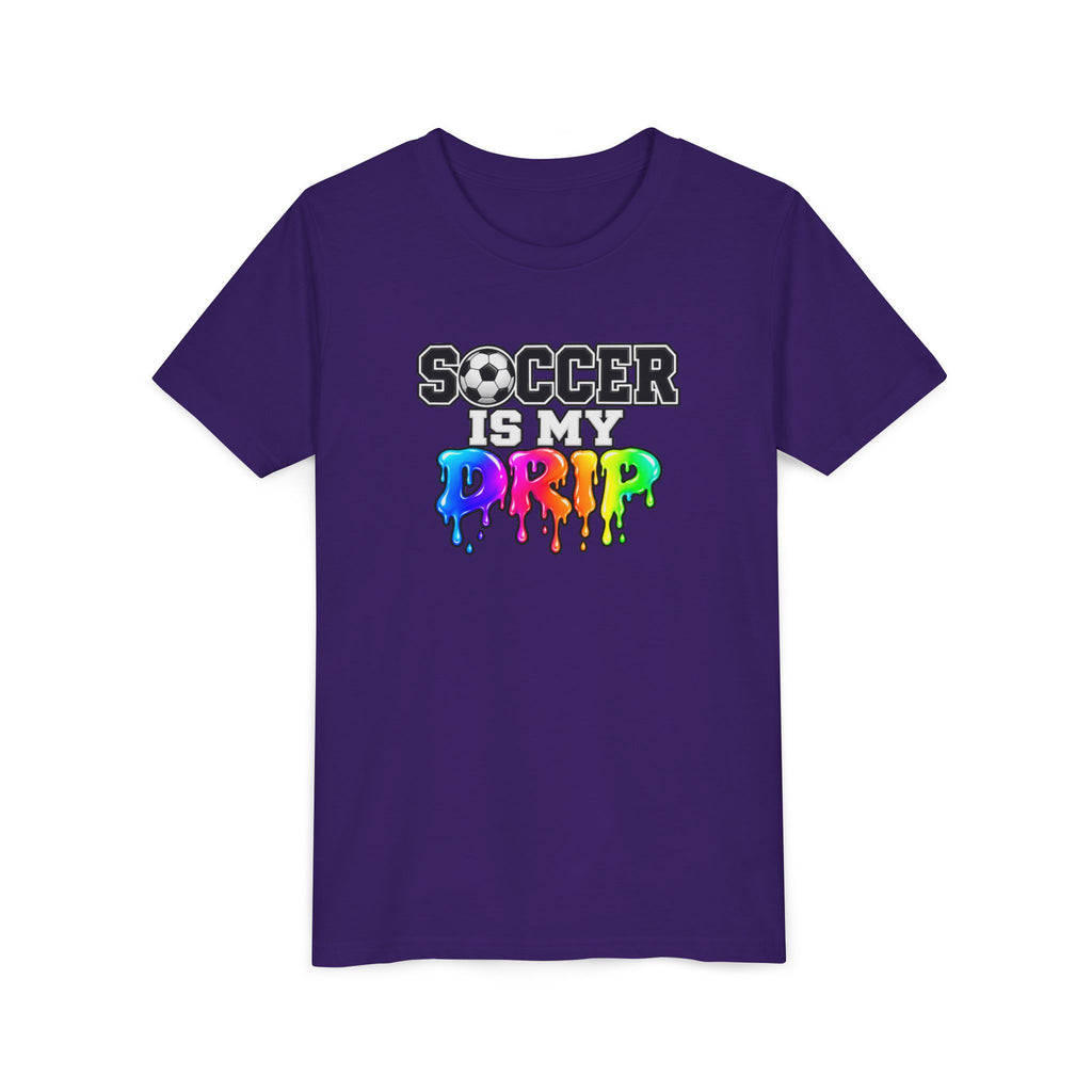 Youth Tee — "Soccer Is My Drip" Colorful Drip Soccer Graphic