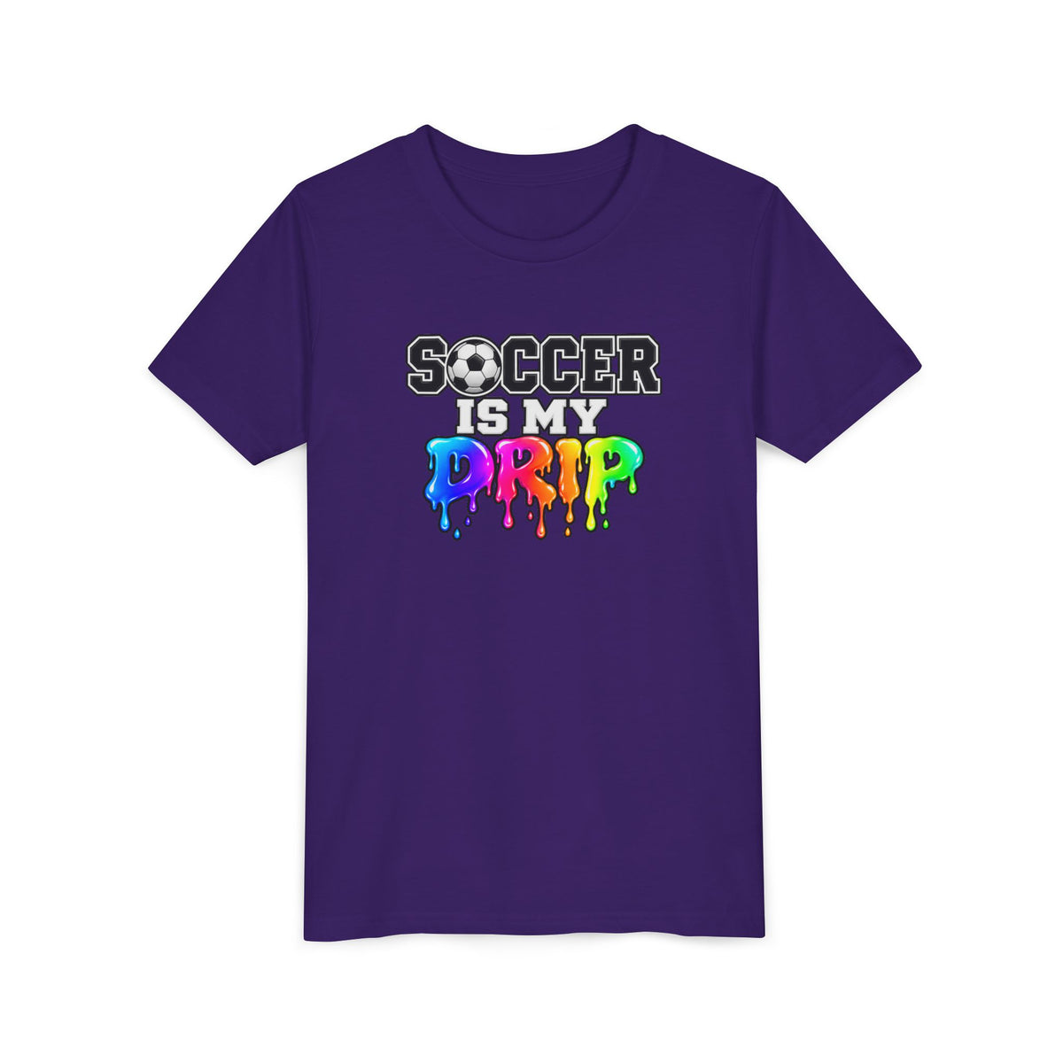 Youth Tee — "Soccer Is My Drip" Colorful Drip Soccer Graphic