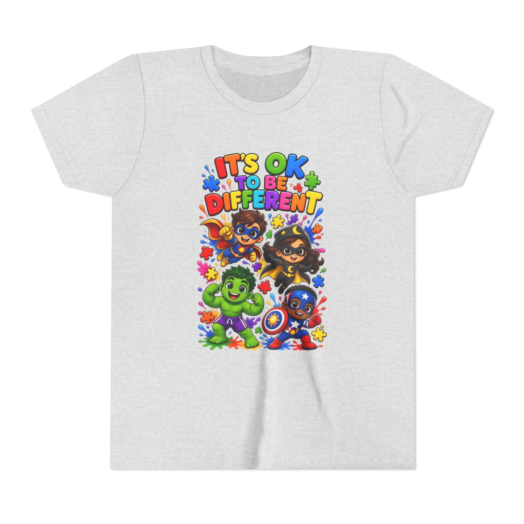 Kids T-Shirt — "It's OK to Be Different" Colorful Superhero Diversity Tee