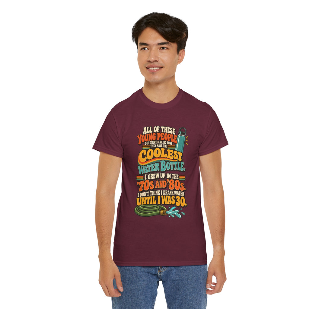 Retro 70s-80s Funny Water Bottle Tee — "Coolest Water Bottle" Graphic T-Shirt