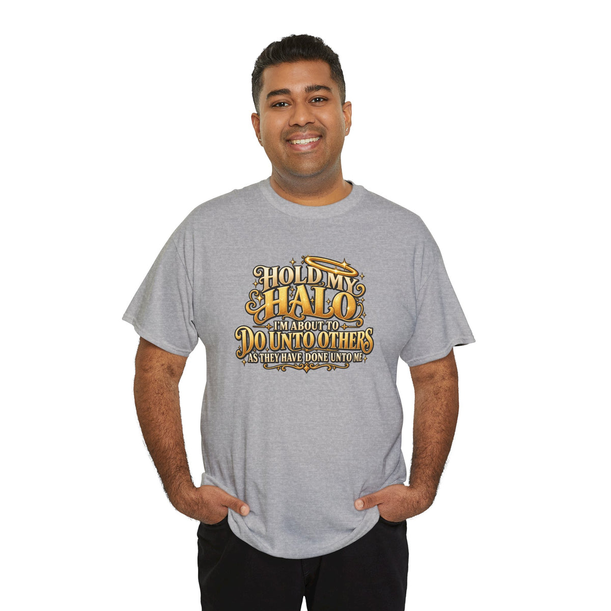 T-Shirt — "Hold My Halo I'm About To Do Unto Others" Vintage Faith Graphic Tee