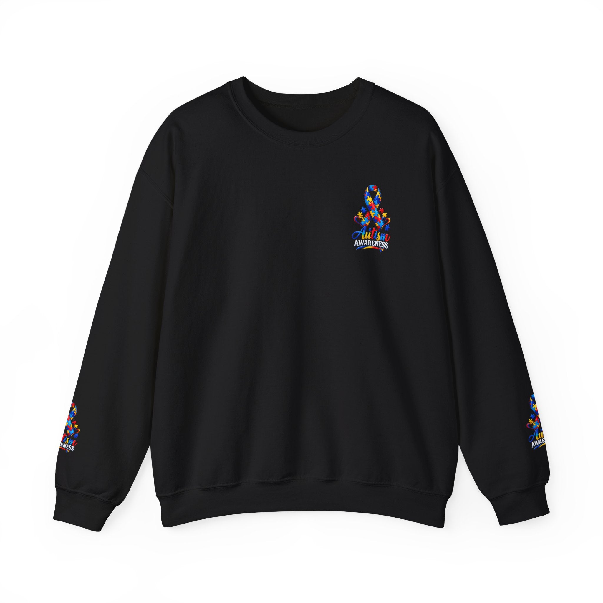 Autism Awareness Crewneck Sweatshirt — "Color Outside the Lines" Puzzle Ribbon Design