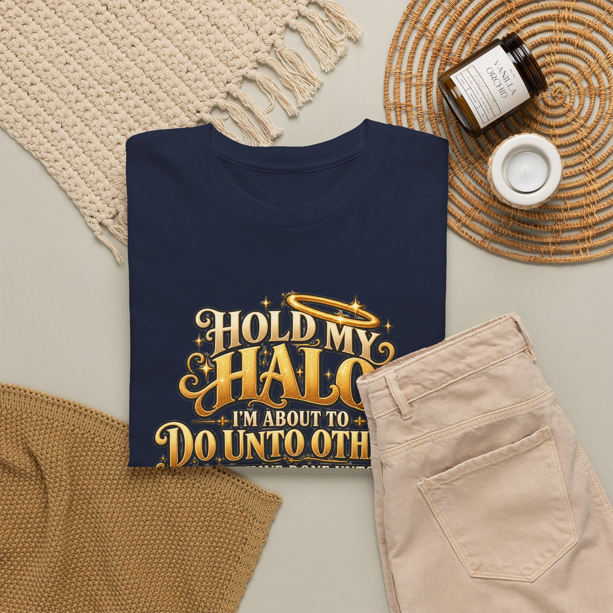 T-Shirt — "Hold My Halo I'm About To Do Unto Others" Vintage Faith Graphic Tee