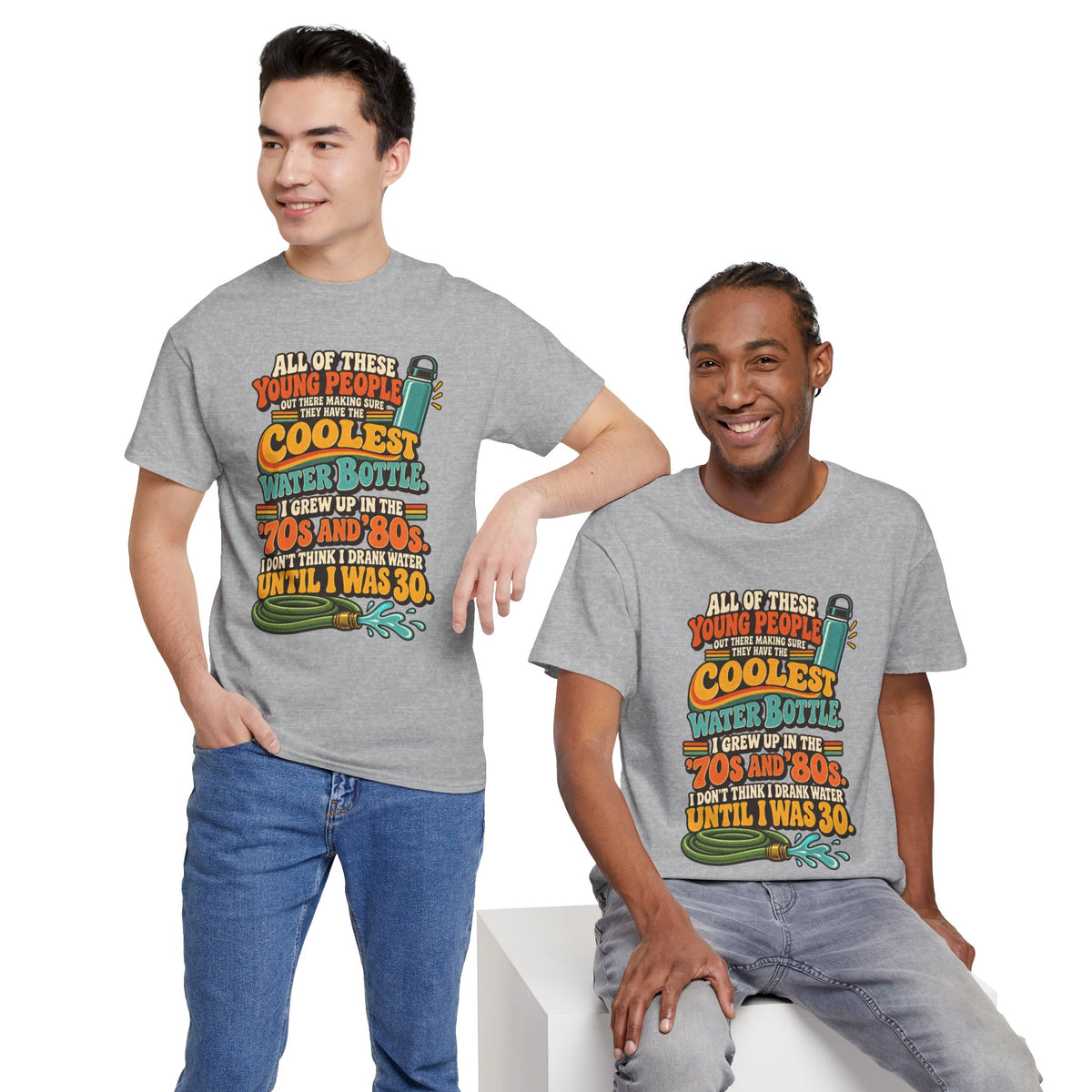 Retro 70s-80s Funny Water Bottle Tee — "Coolest Water Bottle" Graphic T-Shirt