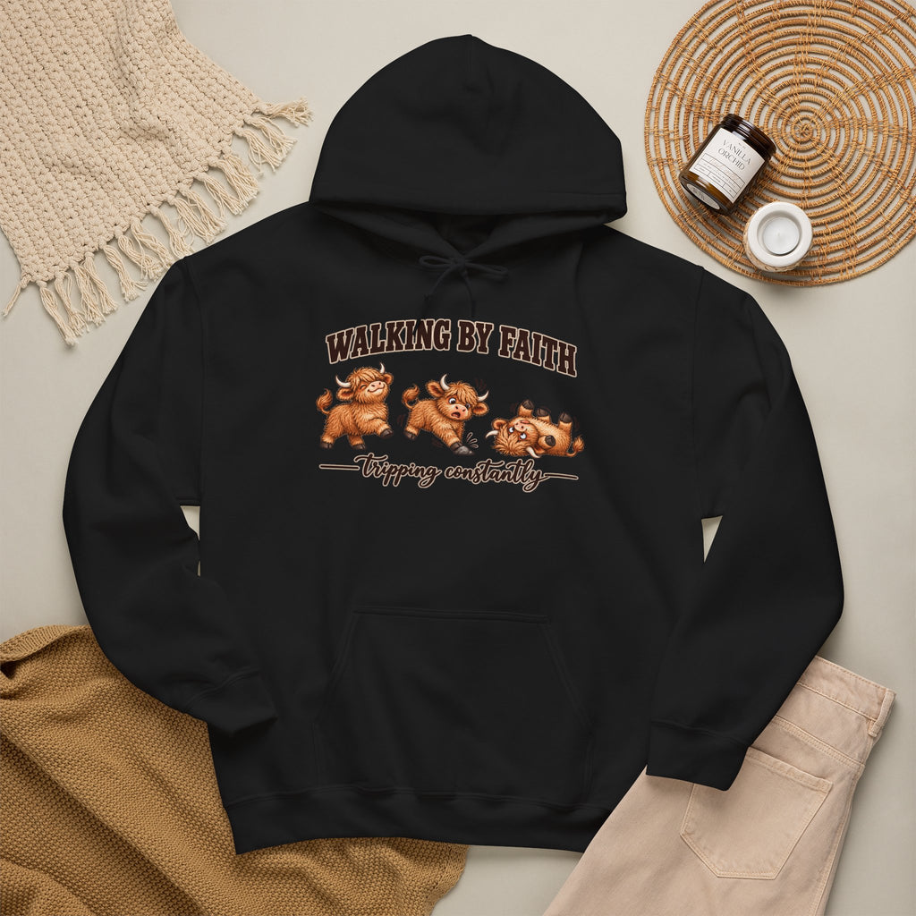 Walking by Faith Christian Highland Cow Hoodie