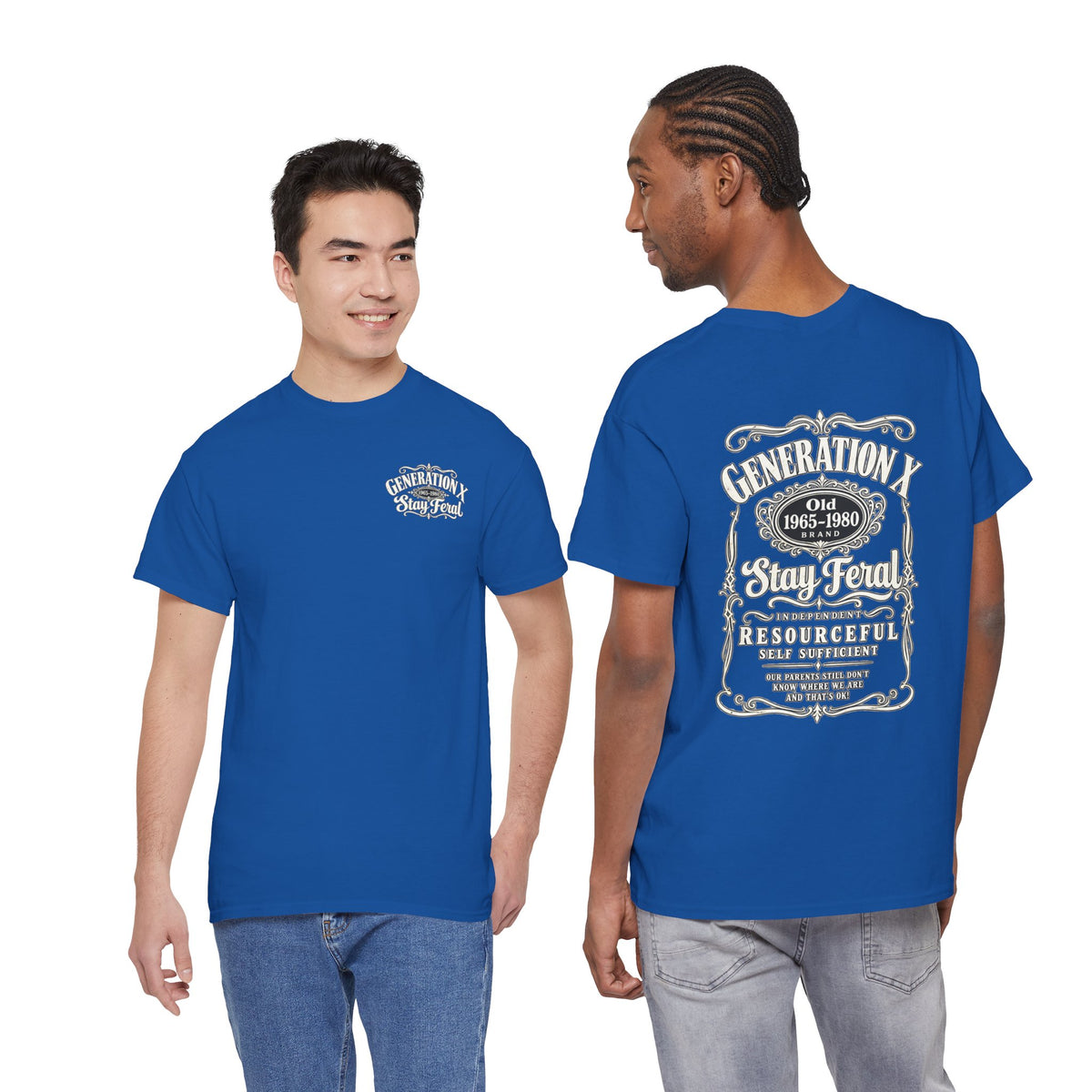 Generation X T‑Shirt — 'Stay Feral' Vintage Whiskey Label Tee (Born 1965–1980)