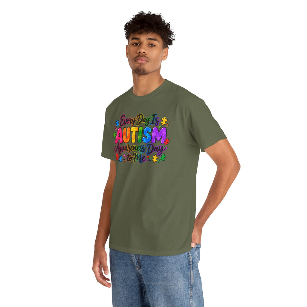 Autism Awareness T-Shirt — "Every Day Is Autism Awareness Day to Me" Colorful Puzzle Tee