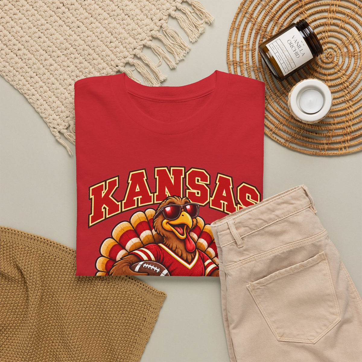Kansas Thanksgiving Football T‑Shirt — Turkey Mascot Holiday Game Tee