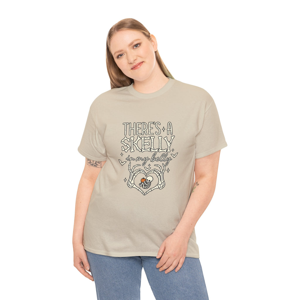 Skeleton Heart T‑Shirt — "There's a Skelly in My Belly" Cute Halloween Tee