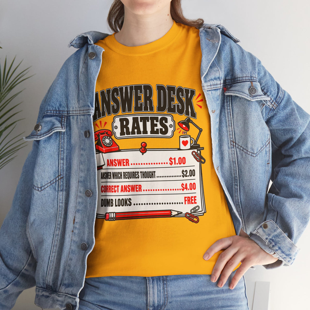 Answer Desk Rates T-Shirt — Funny Help Desk IT Support Tee ("Answer 1.00, Correct Answer 4.00")