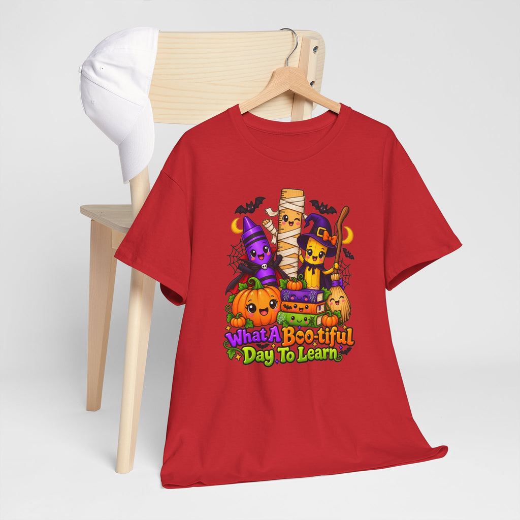 Halloween Teacher Tee — "What A Boo-tiful Day To Learn" Kids' Classroom Shirt