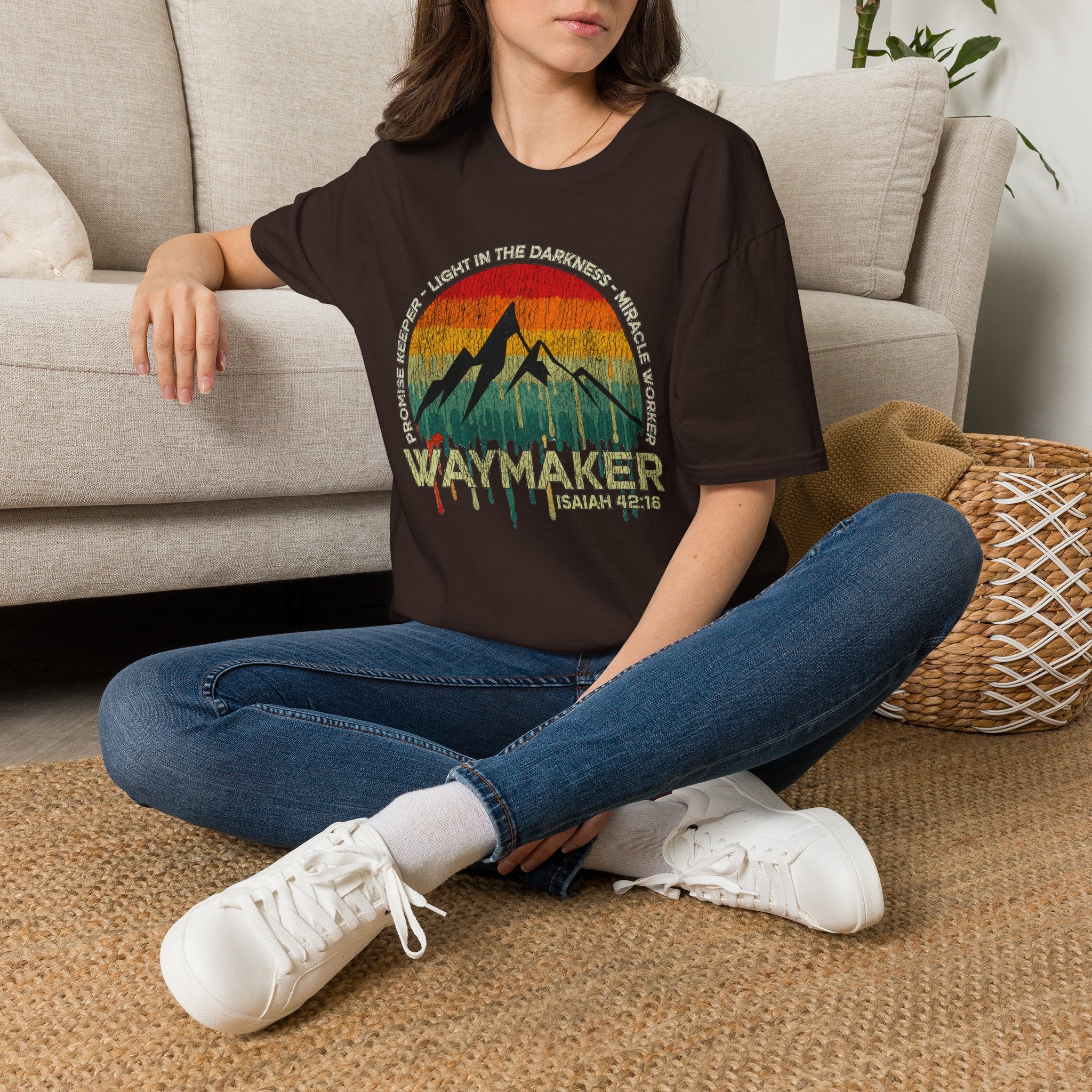 Waymaker Mountain T-Shirt — “Promise Keeper, Light in the Darkness” Christian Graphic Tee