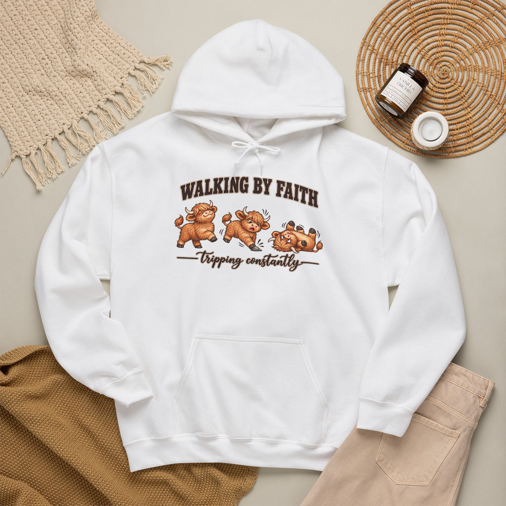 Walking by Faith Christian Highland Cow Hoodie