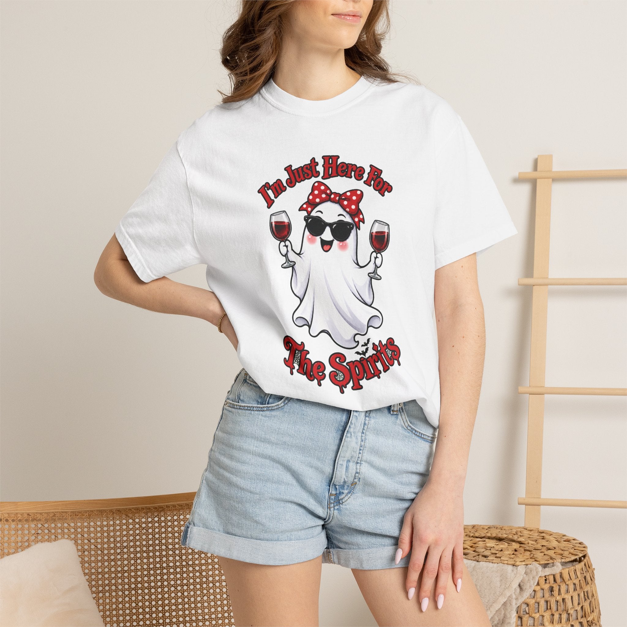 Wine Ghost T-Shirt — "I'm Just Here For The Spirits" Halloween Tee