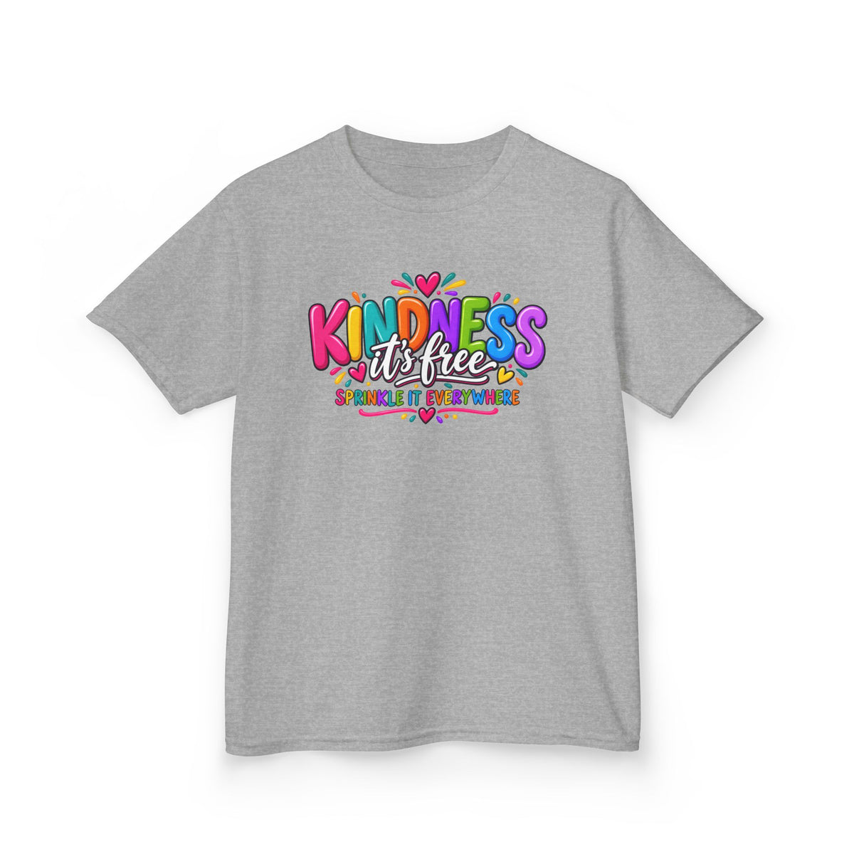 Kids Tee — "Kindness Is Free" Colorful Rainbow Graphic
