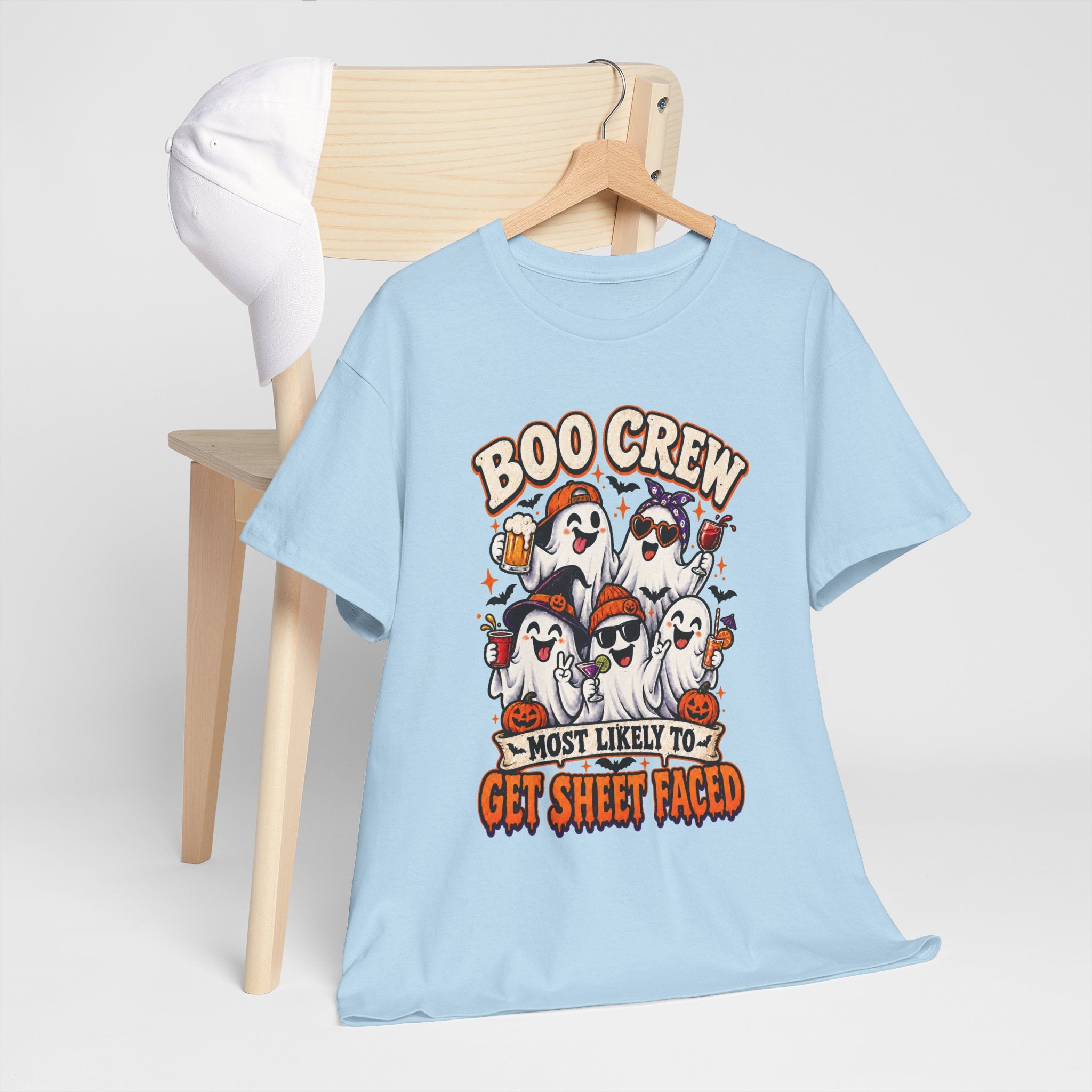 Boo Crew Halloween T-Shirt — “Most Likely to Get Sheet Faced” Funny Ghost Party Tee