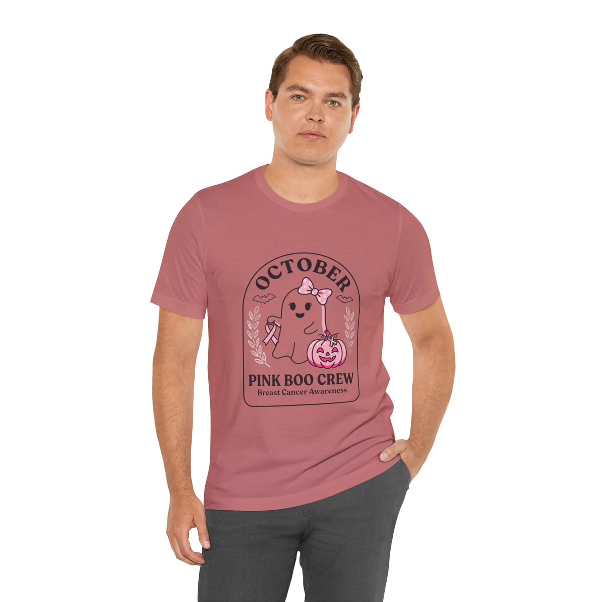 October Pink Boo Crew Tee — Breast Cancer Awareness Ghost T-Shirt
