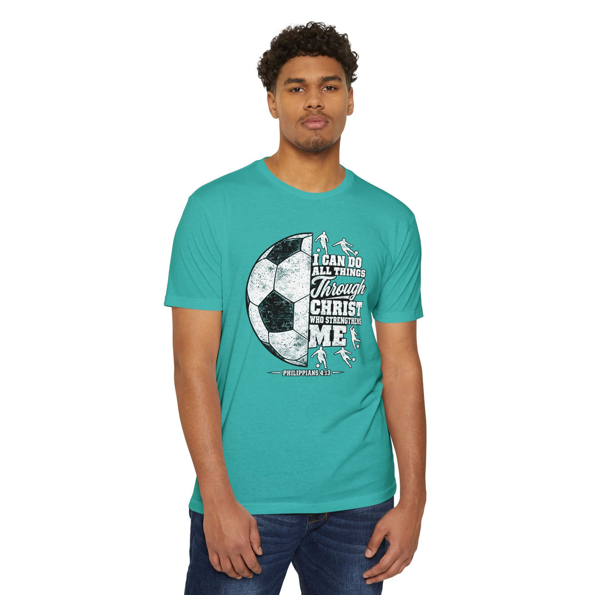 Christian Soccer T-Shirt — “I Can Do All Things Through Christ” Faith Soccer Tee