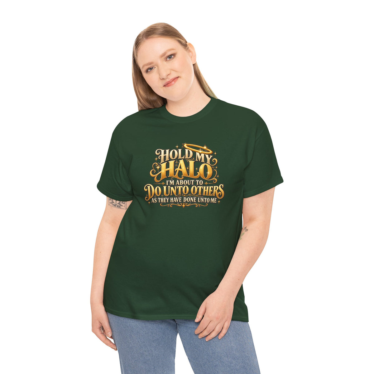 T-Shirt — "Hold My Halo I'm About To Do Unto Others" Vintage Faith Graphic Tee