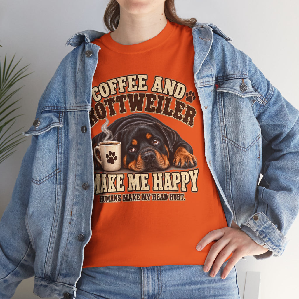 Coffee and Rottweiler Tee — "Coffee and Rottweiler Make Me Happy" Dog Lover Shirt
