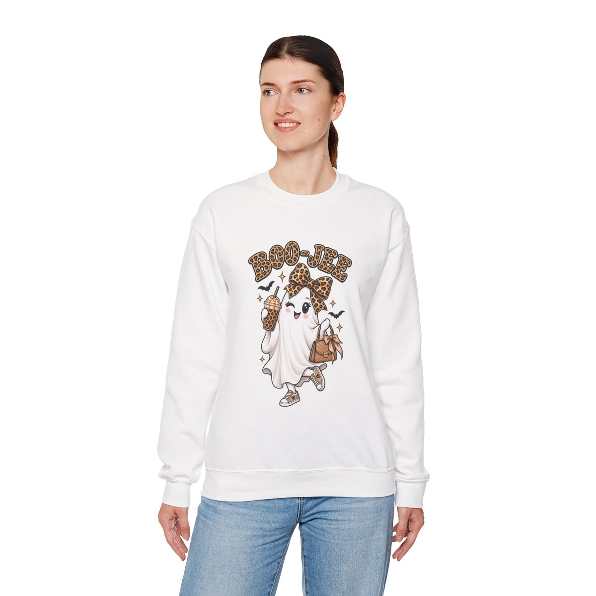 Ghost Trick Crewneck Sweatshirt — "Boo-tiful" Leopard Halloween Ghost Design