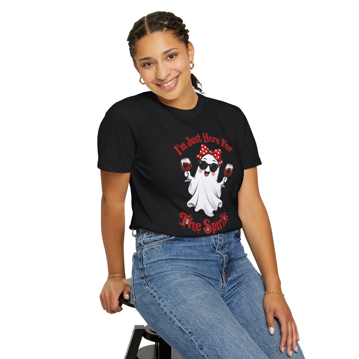 Wine Ghost T-Shirt — "I'm Just Here For The Spirits" Halloween Tee