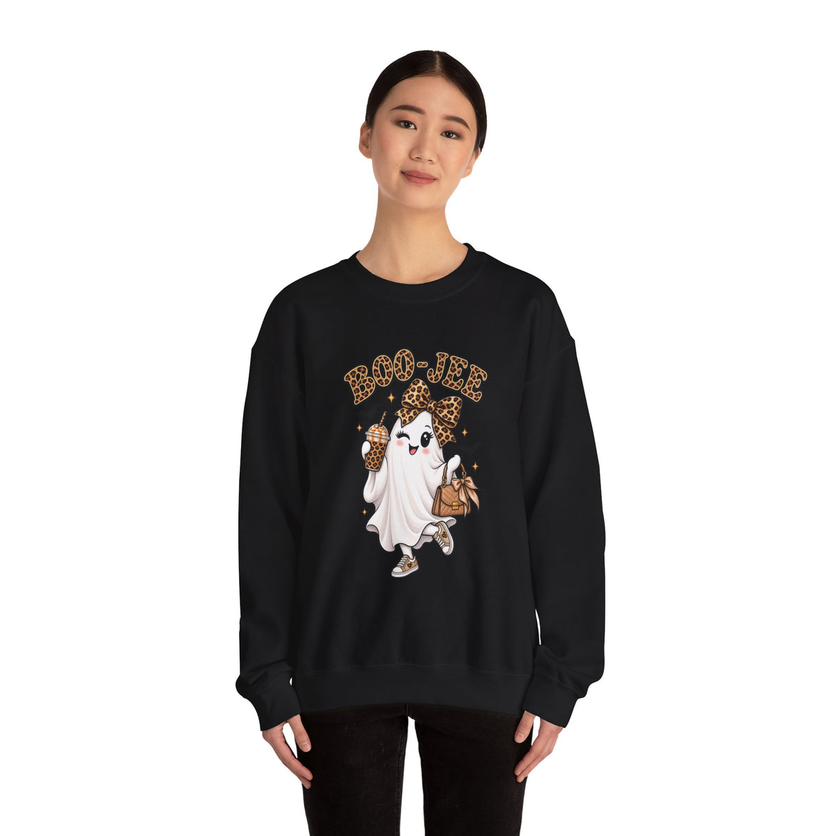 Ghost Trick Crewneck Sweatshirt — "Boo-tiful" Leopard Halloween Ghost Design