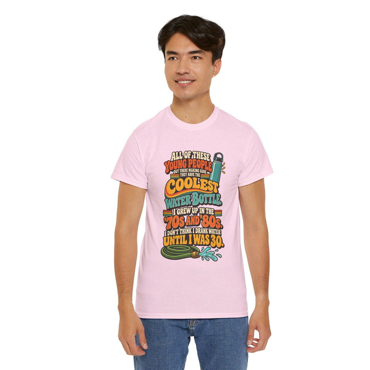 Retro 70s-80s Funny Water Bottle Tee — "Coolest Water Bottle" Graphic T-Shirt