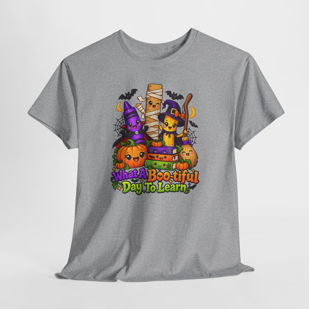 Halloween Teacher Tee — "What A Boo-tiful Day To Learn" Kids' Classroom Shirt