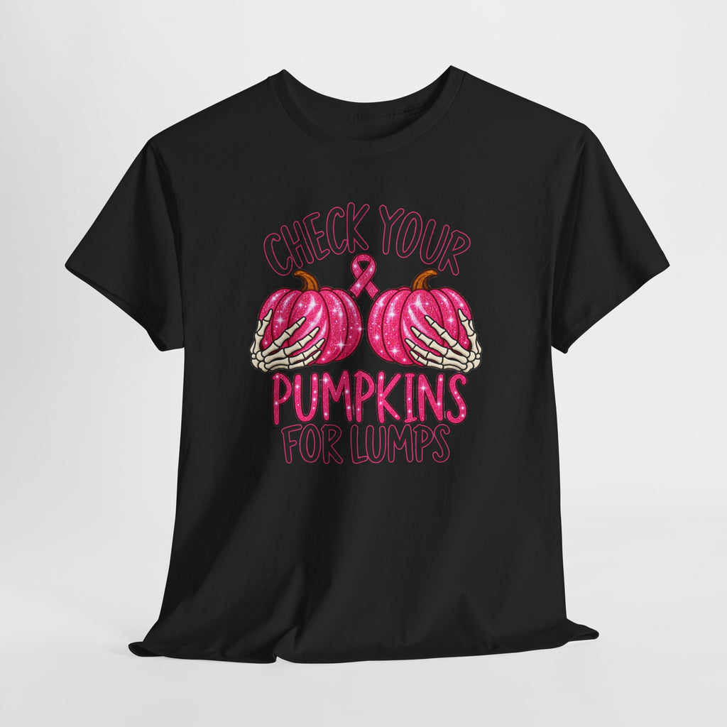 Breast Cancer Awareness T-Shirt — "Check Your Pumpkins for Lumps" Pink Ribbon Tee