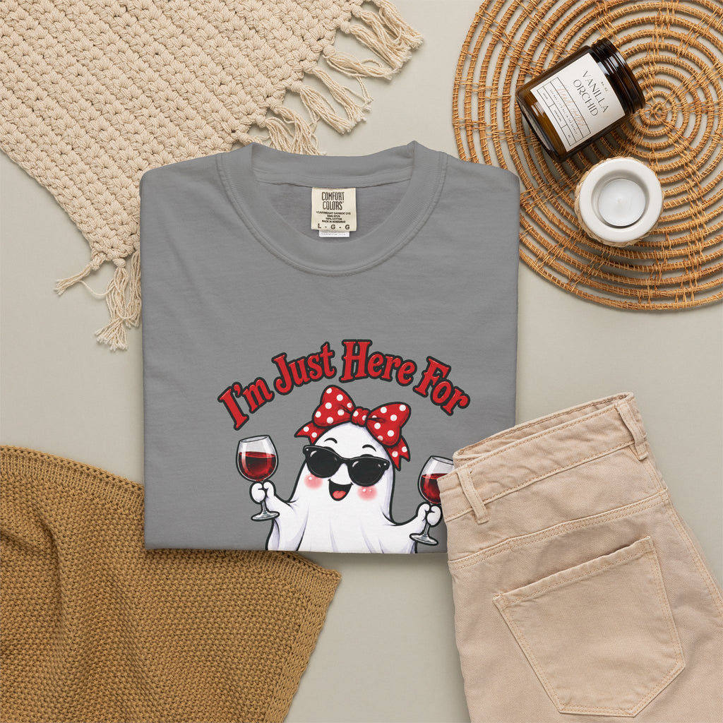 Wine Ghost T-Shirt — "I'm Just Here For The Spirits" Halloween Tee
