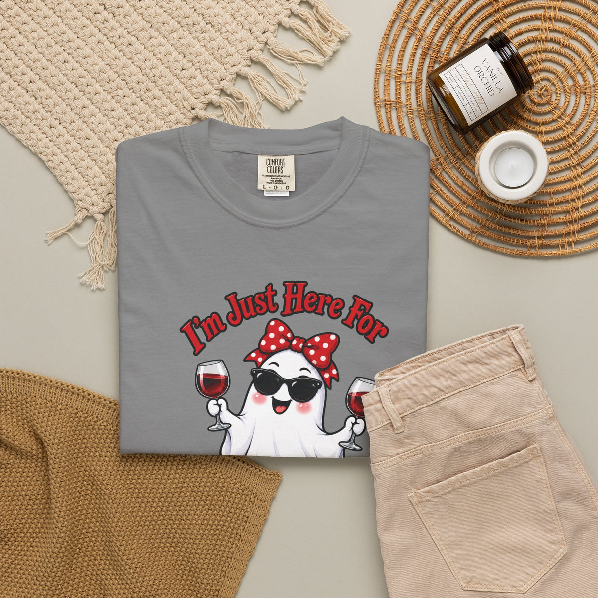 Wine Ghost T-Shirt — "I'm Just Here For The Spirits" Halloween Tee