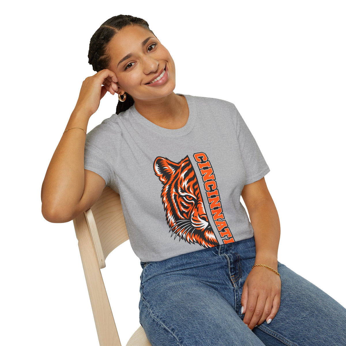 Cincinnati Tiger Head Vertical Graphic T-Shirt