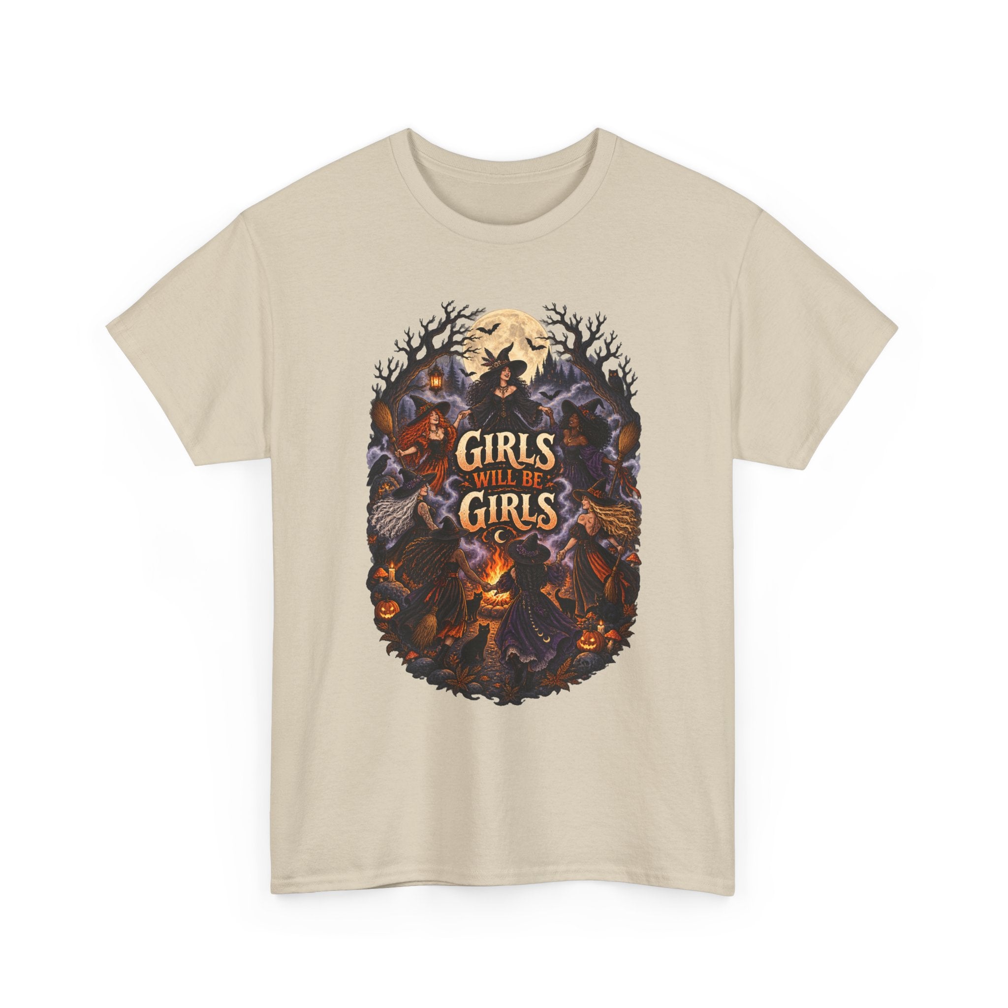 Girls Will Be Girls T-Shirt — Witchy Campfire Illustration Tee
