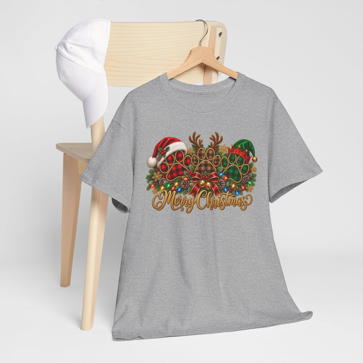 Merry Christmas Paw Prints Holiday Graphic Tee