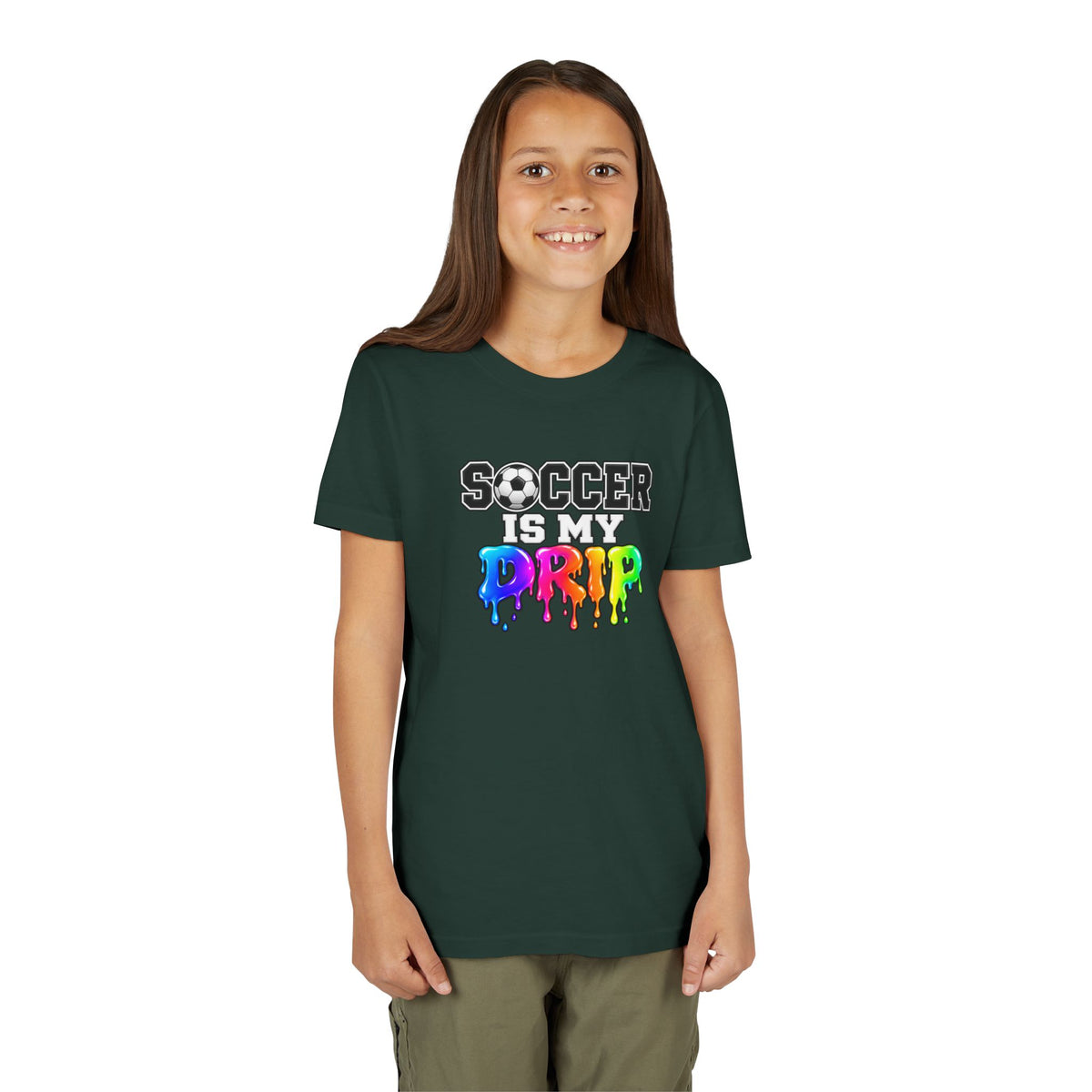 Youth Tee — "Soccer Is My Drip" Colorful Drip Soccer Graphic