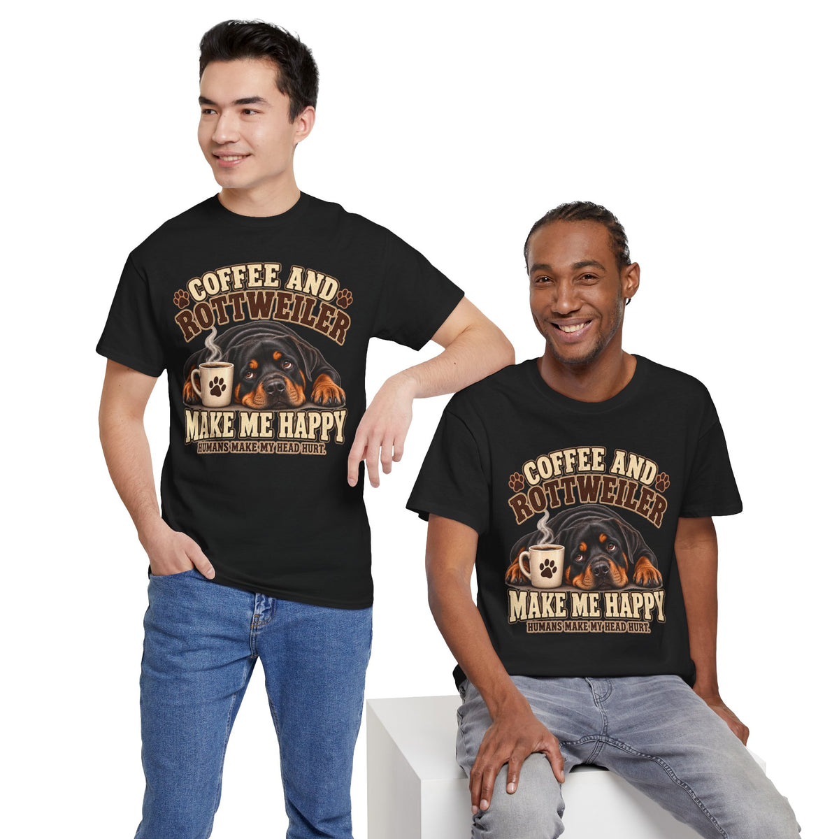 Coffee and Rottweiler Tee — "Coffee and Rottweiler Make Me Happy" Dog Lover Shirt