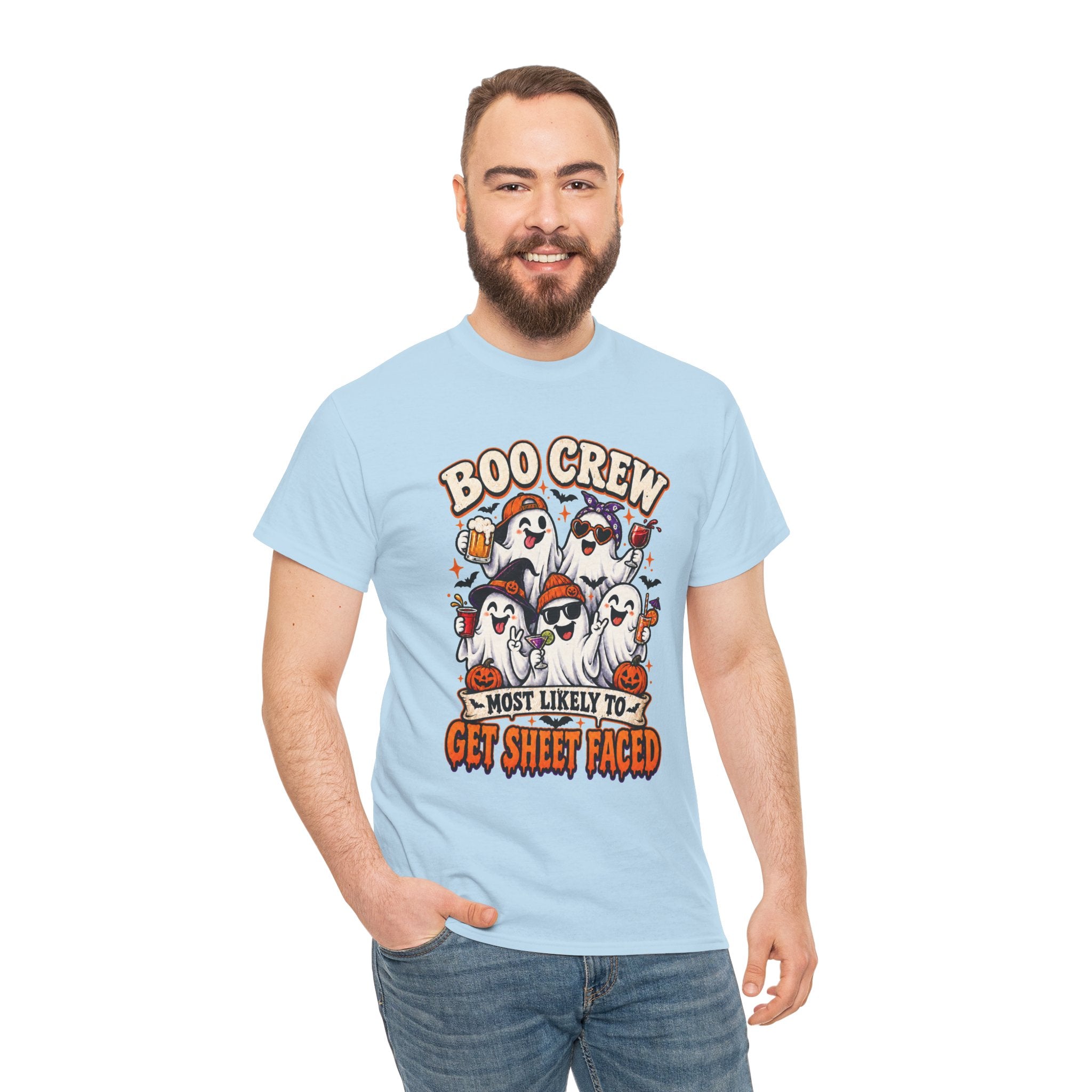 Boo Crew Halloween T-Shirt — “Most Likely to Get Sheet Faced” Funny Ghost Party Tee