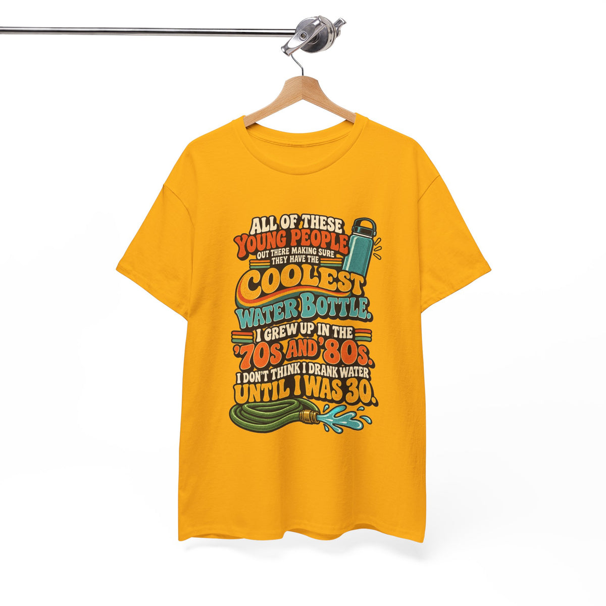 Retro 70s-80s Funny Water Bottle Tee — "Coolest Water Bottle" Graphic T-Shirt