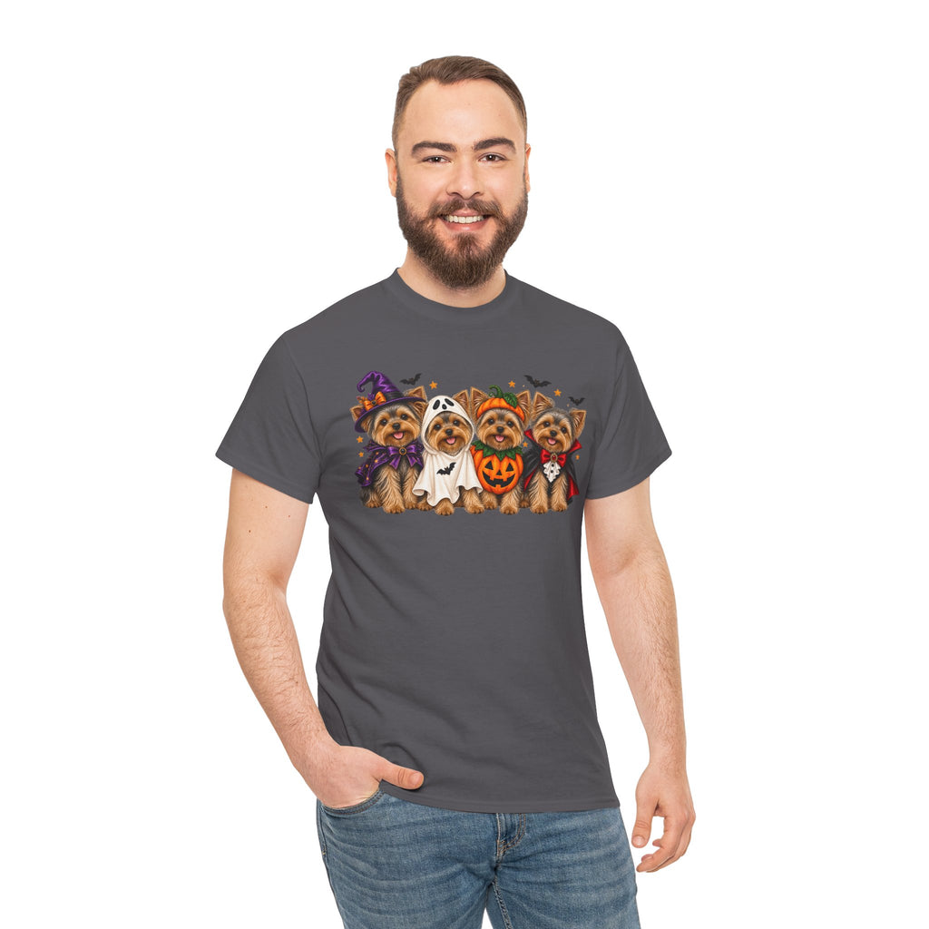 Halloween Yorkie T-Shirt — Cute Yorkies in Costumes (Pumpkin, Ghost, Witch, Vampire)