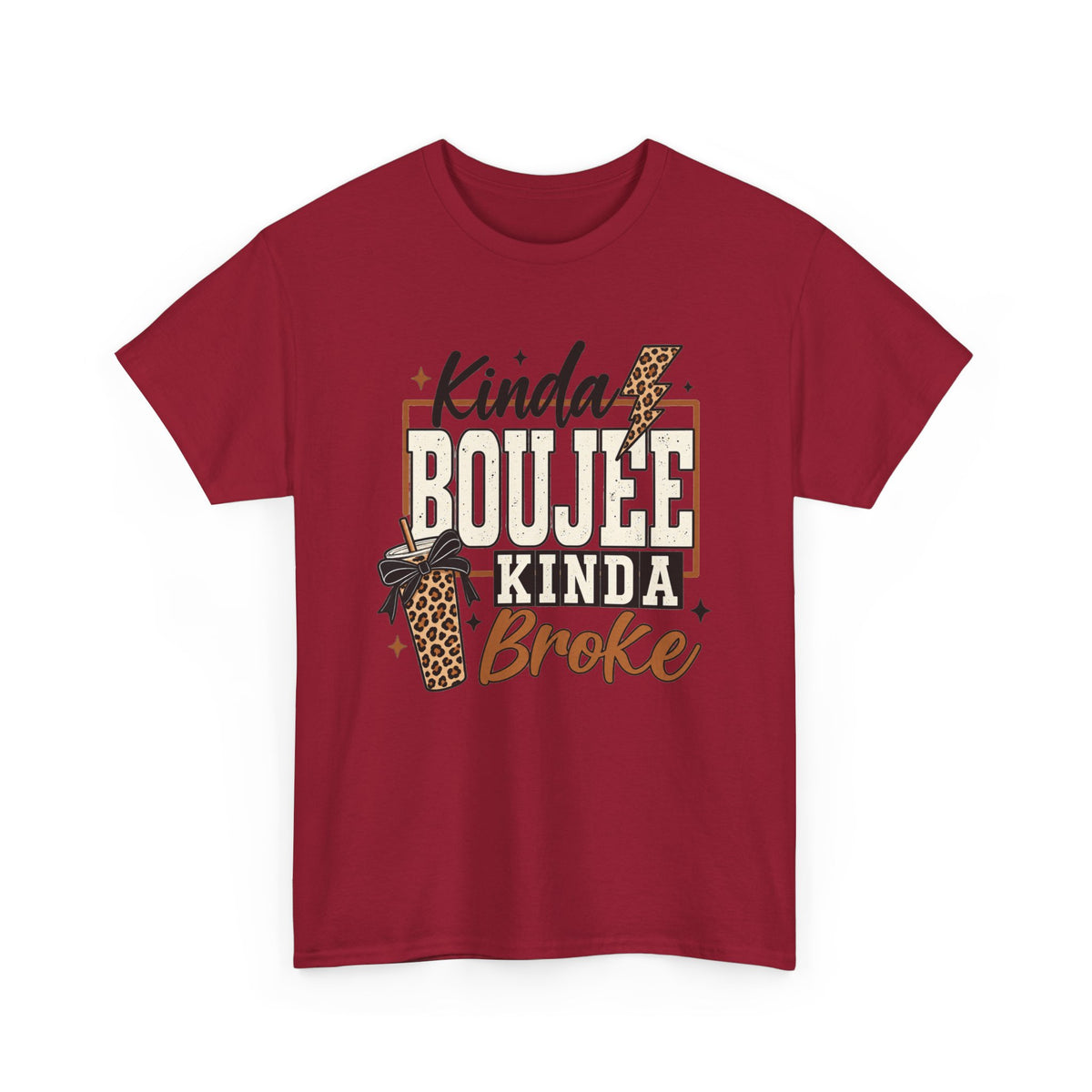 Kinda Boujee Kinda Broke Tee — Leopard Coffee Cup Graphic Shirt