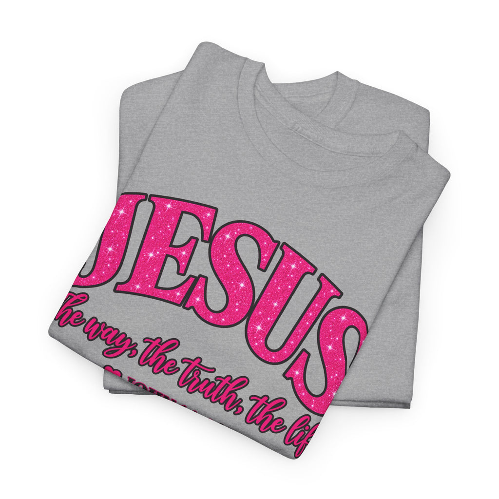 Christian T-Shirt — "JESUS The way, the truth, the life" (John 14:6) Pink Vintage Script