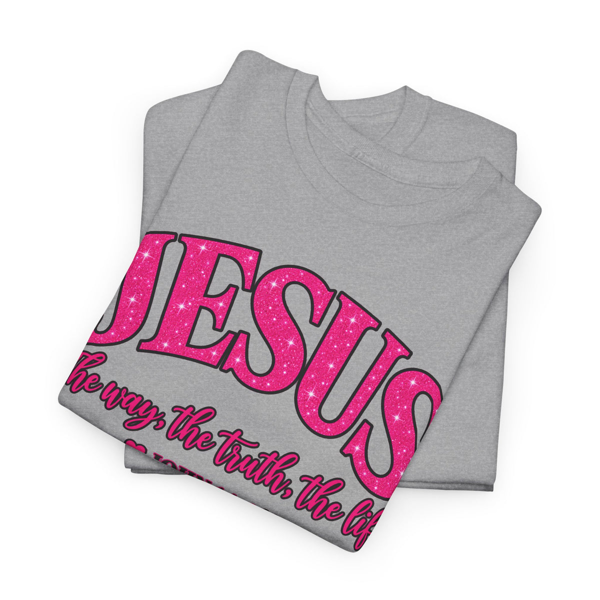 Christian T-Shirt — "JESUS The way, the truth, the life" (John 14:6) Pink Vintage Script