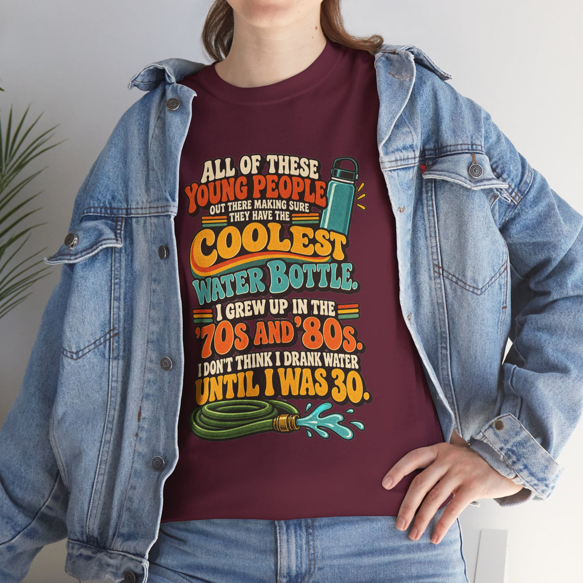 Retro 70s-80s Funny Water Bottle Tee — "Coolest Water Bottle" Graphic T-Shirt