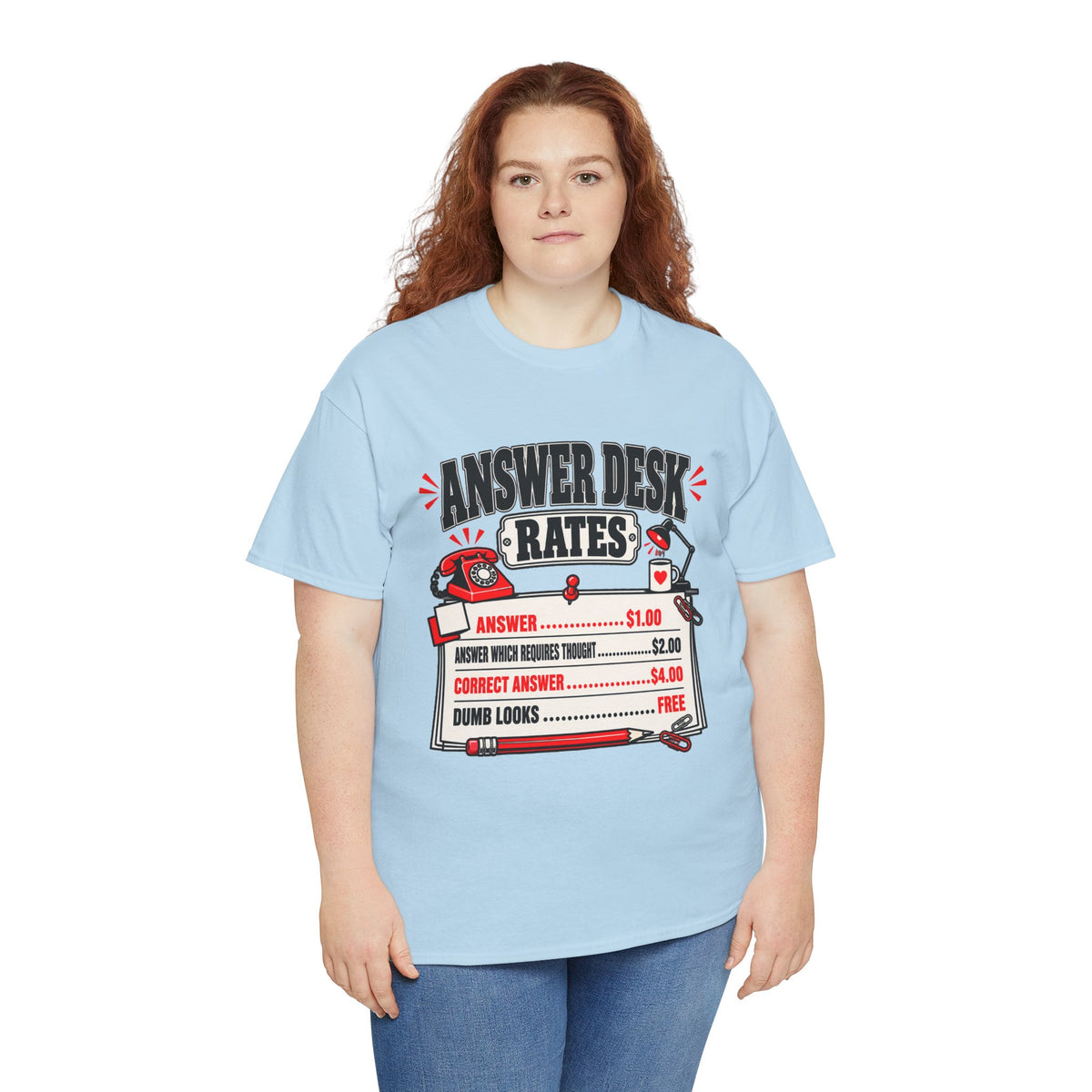 Answer Desk Rates T-Shirt — Funny Help Desk IT Support Tee ("Answer 1.00, Correct Answer 4.00")