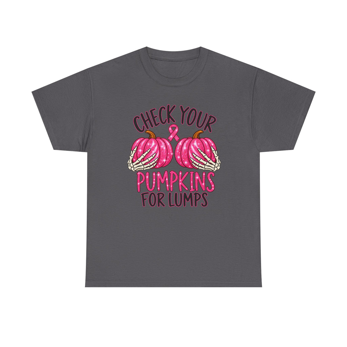 Breast Cancer Awareness T-Shirt — "Check Your Pumpkins for Lumps" Pink Ribbon Tee