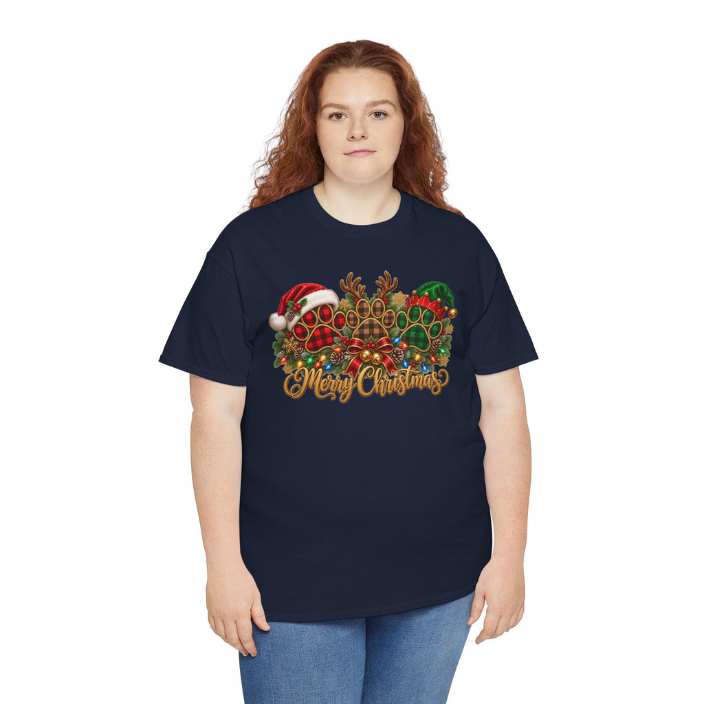 Merry Christmas Paw Prints Holiday Graphic Tee