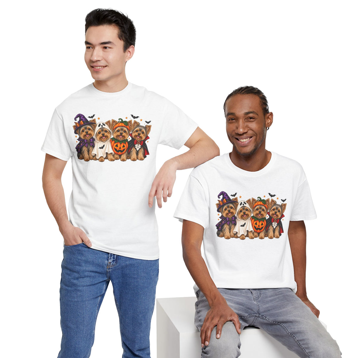 Halloween Yorkie T-Shirt — Cute Yorkies in Costumes (Pumpkin, Ghost, Witch, Vampire)