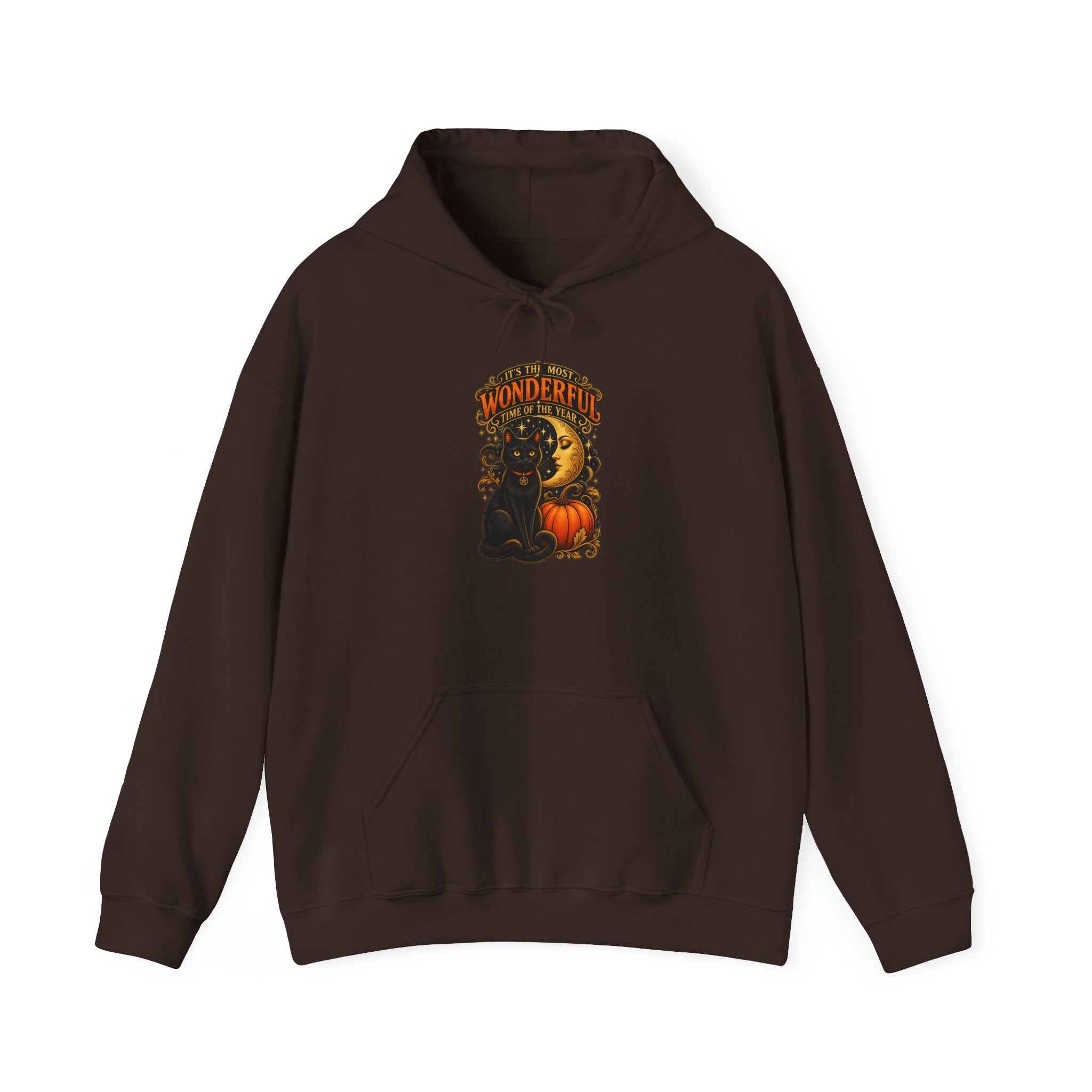 Halloween Hoodie Women – Vintage Black Cat & Moon Pumpkin Sweatshirt | Fall Gift Idea