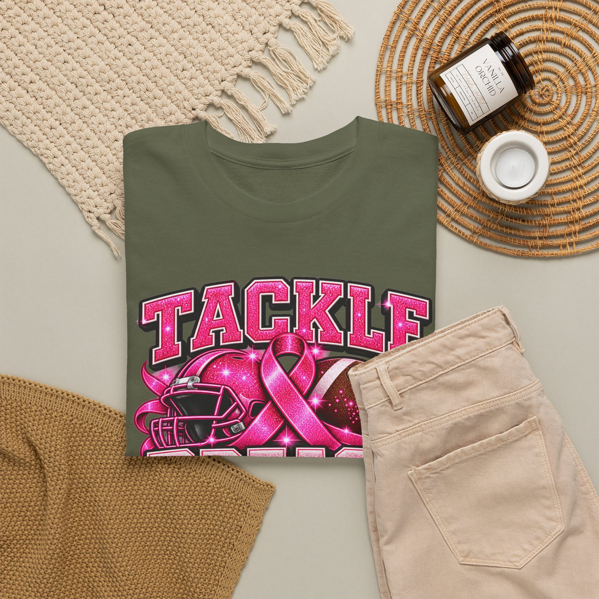 T-Shirt — "Tackle Breast Cancer" Pink Football Awareness Tee